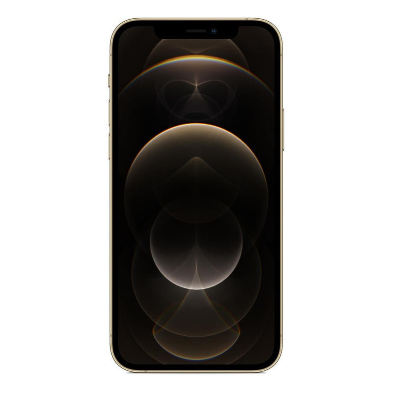 Frente al iPhone 12 Pro (256 GB) - Oro mostrando su pantalla OLED en alta resolución.