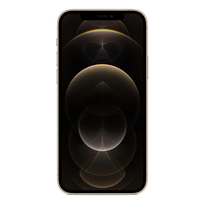 Frente al iPhone 12 Pro (256 GB) - Oro mostrando su pantalla OLED en alta resolución.