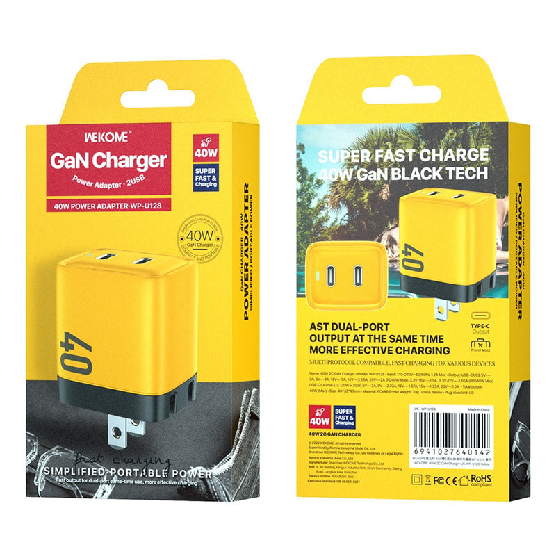 Cargador Gan 40W Doble Puerto C Ultra Rápido