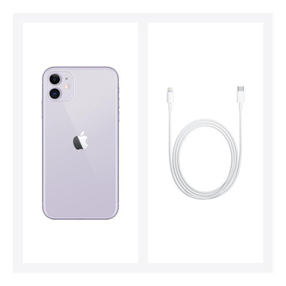 Apple iPhone 11 (256 Gb) - Morado, equipado con cable USB-C a Lightning en color blanco. 