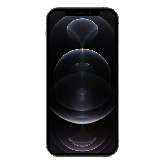 Vista frontal del Apple iPhone 12 Pro (256 Gb) - Grafito  mostrando su pantalla Super Retina XDR. 
