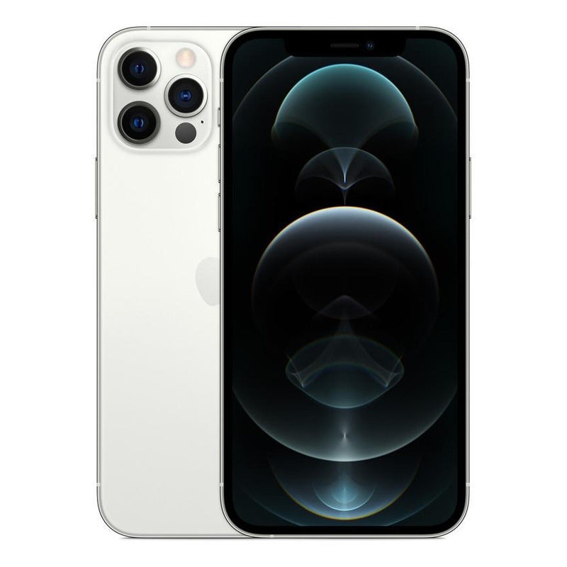 Apple iPhone 12 Pro (256 Gb) - Plata mostrando parte frontal con pantalla y parte trasera con triple cámara.