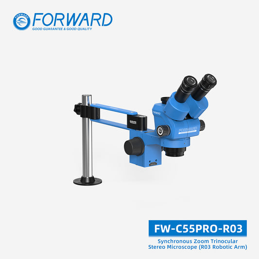 Microscopio Trinocular FW-C55Pro – Zoom Síncrono y Brazo Robótico R03