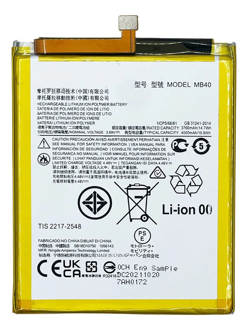 Batería compatible con Motorola Moto Edge 20 MB40 XT2143-1