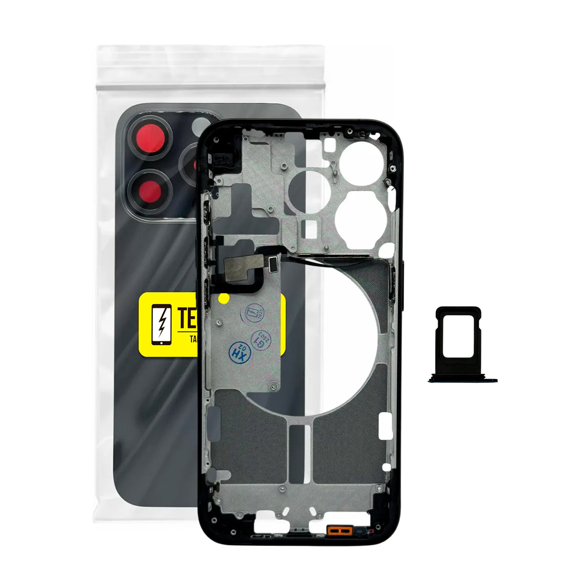 Marco Chasis con Tapa y Flexores Compatible con Apple iPhone 15 Pro A2848 Titanio Negro