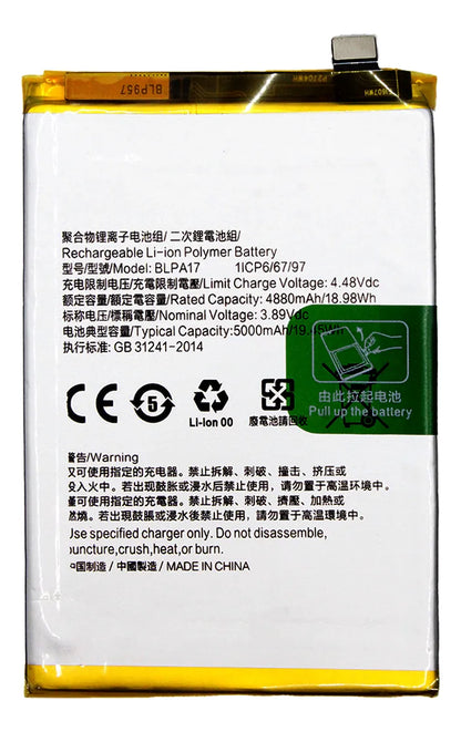 BATTERIA BLPA17 PER OPPO REALME C53 RMX3760 RMX3762 5000 mAh PARI ORIGINALE BATTERIA BLPA17 PER OPPO REALME C53 RMX3760 RMX3762 5000 mAh PARI ORIGINALE