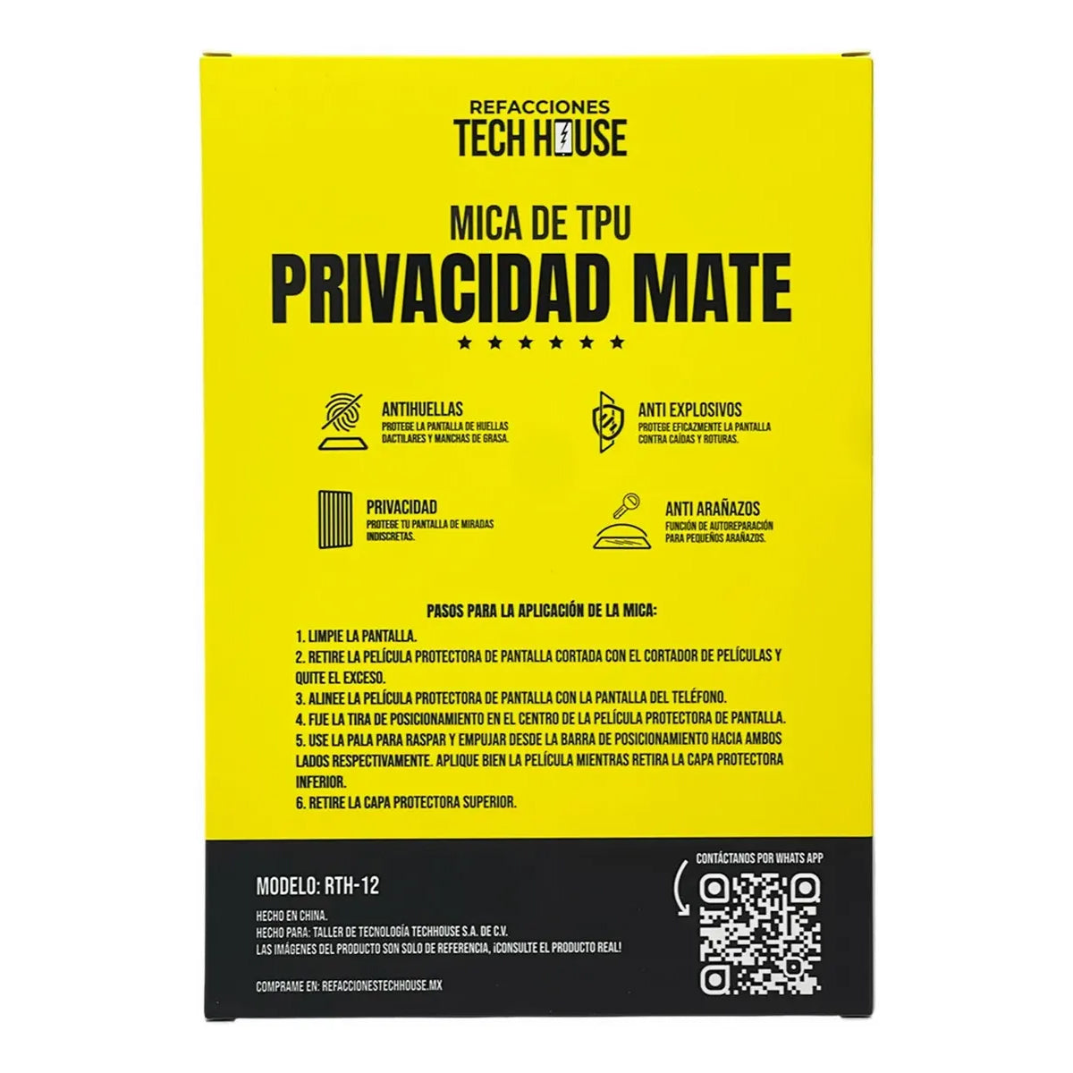 Paquete 20 Micas de Hidrogel Privacidad Matte – 6 Estrellas Tech House (RTH-12)