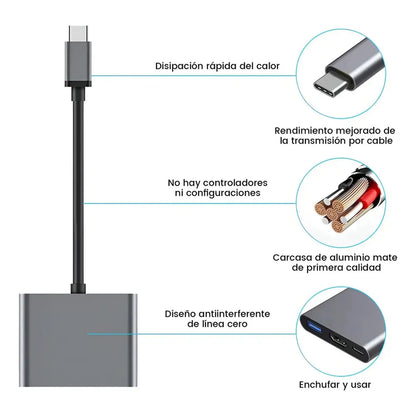 Adaptador 3 en 1 USB-C a HDMI 4K