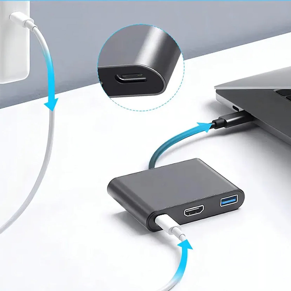 Adaptador 3 en 1 USB-C a HDMI 4K