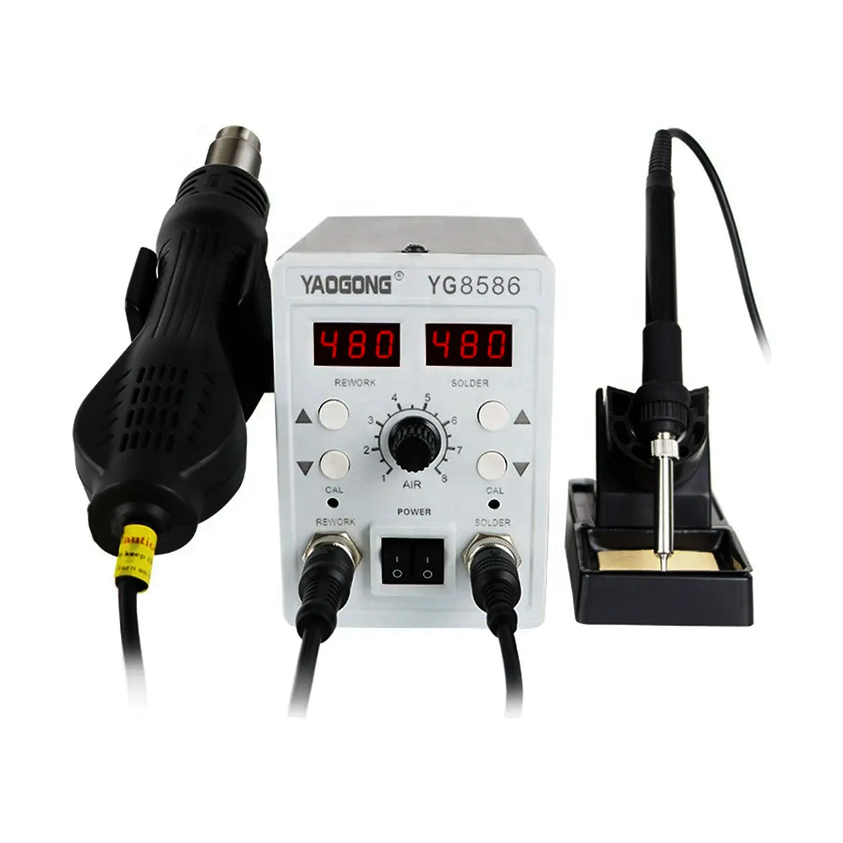 Estación 2 en 1 Yaogong YG-8586: Potencia doble, espacio inteligente