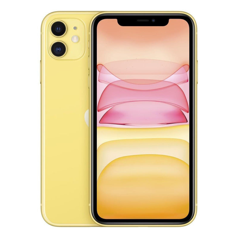 Apple iPhone 11 (128 Gb) - Amarillo - Vista frontal y trasera del teléfono mostrando el elegante color amarillo y el diseño delgado y moderno.